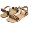 DREAM PAIRS Women’s Ankle Strap Flat Sandals Open Toes One Band Buckle Summer Dressy Sandals(Leopard)
