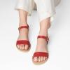 DREAM PAIRS Women’s Ankle Strap Flat Sandals Open Toes One Band Buckle Summer Dressy Sandals(Red)