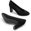 DREAM PAIRS Women’s Block Heels Closed Toe High Chunky Rounded Toe Pumps Comfortable Slip On Work Shoes(Black-suede)