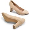 DREAM PAIRS Women’s Block Heels Closed Toe High Chunky Rounded Toe Pumps Comfortable Slip On Work Shoes(Nude)