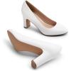 DREAM PAIRS Women’s Block Heels Closed Toe High Chunky Rounded Toe Pumps Comfortable Slip On Work Shoes(White)