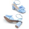 DREAM PAIRS Women’s Bow Knot Heeled Sandals Low Chunky Heels Open Toe Ankle Strap Slingback Dress Shoes for Wedding Bridal Party(Blue)