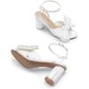 DREAM PAIRS Women’s Bow Knot Heeled Sandals Low Chunky Heels Open Toe Ankle Strap Slingback Dress Shoes for Wedding Bridal Party(White)