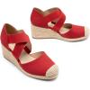 DREAM PAIRS Womens Close Toe Espadrilles Platform Slip on Elastic Criss Cross Straps Dressy Wedges Sandals(Red)