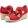 DREAM PAIRS Womens Close Toe Espadrilles Platform Slip on Elastic Criss Cross Straps Dressy Wedges Sandals(Red)