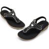 DREAM PAIRS Women’s Comfortable Dressy Flat Sandals Rhinestone Elastic T-Strap Thong Sandals for Summer Beach(Black)