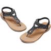 DREAM PAIRS Women’s Comfortable Dressy Flat Sandals Rhinestone Elastic T-Strap Thong Sandals for Summer Beach(Black/Brown-nubuck)