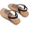 DREAM PAIRS Women’s Comfortable Dressy Flat Sandals Rhinestone Elastic T-Strap Thong Sandals for Summer Beach(Black/Brown-nubuck)