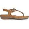 DREAM PAIRS Women’s Comfortable Dressy Flat Sandals Rhinestone Elastic T-Strap Thong Sandals for Summer Beach(Brown)