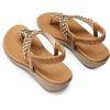 DREAM PAIRS Women’s Comfortable Dressy Flat Sandals Rhinestone Elastic T-Strap Thong Sandals for Summer Beach(Brown)