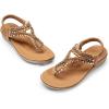 DREAM PAIRS Women’s Comfortable Dressy Flat Sandals Rhinestone Elastic T-Strap Thong Sandals for Summer Beach(Brown)