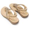 DREAM PAIRS Women’s Comfortable Dressy Flat Sandals Rhinestone Elastic T-Strap Thong Sandals for Summer Beach(Nude)