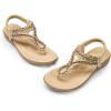 DREAM PAIRS Women’s Comfortable Dressy Flat Sandals Rhinestone Elastic T-Strap Thong Sandals for Summer Beach(Nude)