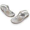 DREAM PAIRS Women’s Comfortable Dressy Flat Sandals Rhinestone Elastic T-Strap Thong Sandals for Summer Beach(Silver)