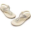 DREAM PAIRS Women’s Comfortable Dressy Flat Sandals Rhinestone Elastic T-Strap Thong Sandals for Summer Beach(White)