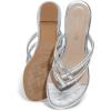 DREAM PAIRS Women’s Fashion Rhinestones Design Slides Sandals Dress Daily Flat Sandals for Summer(Silver)