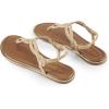 DREAM PAIRS Women’s Flat Sandals Dressy Summer Stappy Comfortable Ankle Elastic T-Strap Beach Thong Sandals(Nude)
