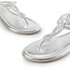 DREAM PAIRS Women’s Flat Sandals Dressy Summer Stappy Comfortable Ankle Elastic T-Strap Beach Thong Sandals(Silver)