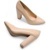 DREAM PAIRS Women’s High Chunky Block Heels Closed Pointed Toe Slip on Women Pumps Wedding Party Work Comfortable Dress Shoes for Women(Nude)