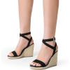 DREAM PAIRS Womens Open Toe Espadrilles Dressy Platform Sandals Buckle Ankle Strap Stylish Wedges Sandals(Black/Suede)
