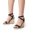 DREAM PAIRS Womens Open Toe Espadrilles Dressy Platform Sandals Buckle Ankle Strap Stylish Wedges Sandals(Black-pu)