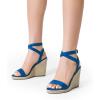 DREAM PAIRS Womens Open Toe Espadrilles Dressy Platform Sandals Buckle Ankle Strap Stylish Wedges Sandals(Blue/Suede)