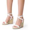 DREAM PAIRS Womens Open Toe Espadrilles Dressy Platform Sandals Buckle Ankle Strap Stylish Wedges Sandals(White-pu)