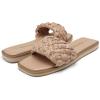 DREAM PAIRS Women’s Square Open Toe Slide Sandals Cute Slip on Braided Slides Flat Sandals for Summer(Nude/Weave)