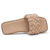 DREAM PAIRS Women’s Square Open Toe Slide Sandals Cute Slip on Braided Slides Flat Sandals for Summer(Nude/Weave)