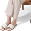 DREAM PAIRS Women’s Square Open Toe Slide Sandals Cute Slip on Braided Slides Flat Sandals for Summer(White/Weave)
