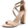 DREAM PAIRS 4 inch High Heels for Women Chunky Block Cross Strap Open Toe Dress Sandals for Wedding Bridal Evening Homecoming Prom(Nude)