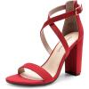 DREAM PAIRS 4 inch High Heels for Women Chunky Block Cross Strap Open Toe Dress Sandals for Wedding Bridal Evening Homecoming Prom(Red)