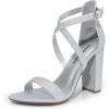 DREAM PAIRS 4 inch High Heels for Women Chunky Block Cross Strap Open Toe Dress Sandals for Wedding Bridal Evening Homecoming Prom(Silver)