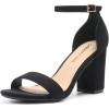 DREAM PAIRS Heels for Women Chunky Block Heel Open Toe Ankle Strap 3.5 Inch Heeled Sandals for Party Date Wedding(Black-suede)