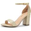DREAM PAIRS Heels for Women Chunky Block Heel Open Toe Ankle Strap 3.5 Inch Heeled Sandals for Party Date Wedding(Gold)