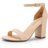 DREAM PAIRS Heels for Women Chunky Block Heel Open Toe Ankle Strap 3.5 Inch Heeled Sandals for Party Date Wedding(Nude-nubuck)