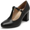 DREAM PAIRS Low Chunky Heels for Women T-Strap Mary Jane Pumps Wedding Dress Shoes(Black/Pu)