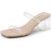 DREAM PAIRS Sandal Heels for Women Low Square Open Toe Block Chunky Heels Slip On Slides Mules for Party Homecoming Daily(Clear)
