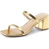 DREAM PAIRS Sandal Heels for Women Low Square Open Toe Block Chunky Heels Slip On Slides Mules for Party Homecoming Daily(Gold)