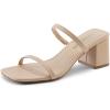 DREAM PAIRS Sandal Heels for Women Low Square Open Toe Block Chunky Heels Slip On Slides Mules for Party Homecoming Daily(Nude)