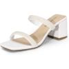 DREAM PAIRS Sandal Heels for Women Low Square Open Toe Block Chunky Heels Slip On Slides Mules for Party Homecoming Daily(Pure White)