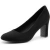 DREAM PAIRS Women’s Block Heels Closed Toe High Chunky Rounded Toe Pumps Comfortable Slip On Work Shoes(Black-suede)