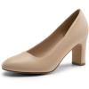 DREAM PAIRS Women’s Block Heels Closed Toe High Chunky Rounded Toe Pumps Comfortable Slip On Work Shoes(Nude)