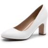 DREAM PAIRS Women’s Block Heels Closed Toe High Chunky Rounded Toe Pumps Comfortable Slip On Work Shoes(White)