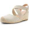 DREAM PAIRS Womens Close Toe Espadrilles Platform Slip on Elastic Criss Cross Straps Dressy Wedges Sandals(Beige)
