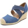DREAM PAIRS Womens Close Toe Espadrilles Platform Slip on Elastic Criss Cross Straps Dressy Wedges Sandals(Denim Blue)