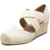 DREAM PAIRS Womens Close Toe Espadrilles Platform Slip on Elastic Criss Cross Straps Dressy Wedges Sandals(Linen)