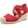 DREAM PAIRS Womens Close Toe Espadrilles Platform Slip on Elastic Criss Cross Straps Dressy Wedges Sandals(Red)