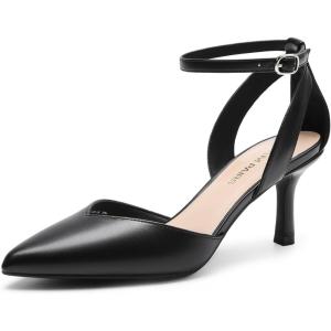 DREAM PAIRS Pointed Closed Toe Kitten Heels Stiletto Ankle Strap Women’s Pumps Shoes for Women Wedding Party Dress Sandals(Black-pu)