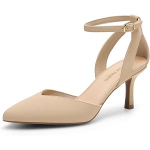 DREAM PAIRS Pointed Closed Toe Kitten Heels Stiletto Ankle Strap Women’s Pumps Shoes for Women Wedding Party Dress Sandals(Nude-nubuck)